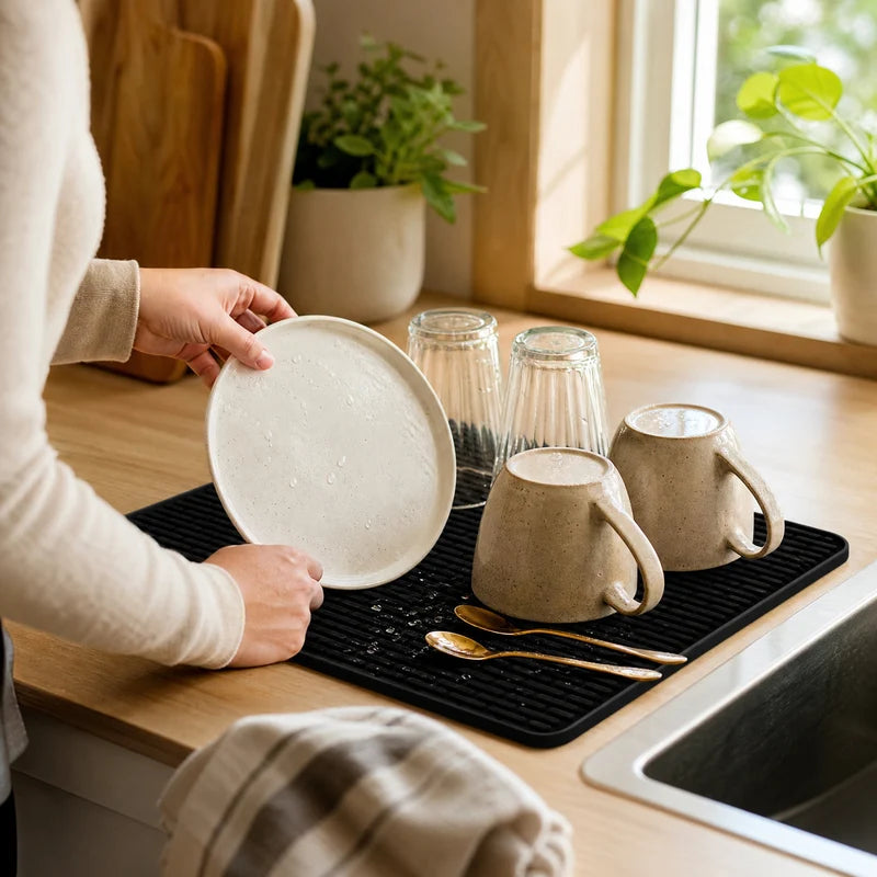 Silicone Dish Drying Mat - Non-Slip Waterproof Kitchen Counter Protector 70.5x50.3cm