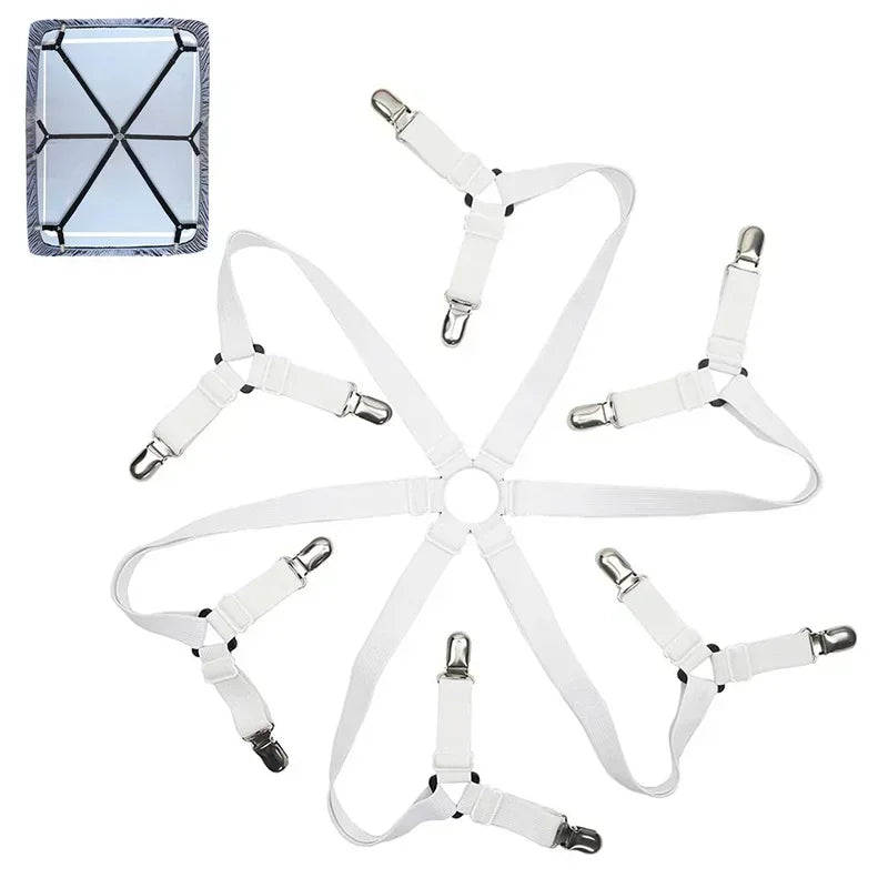Adjustable Elastic Bed Sheet Holder Straps with Metal Clips - Fitted Sheet Fasteners