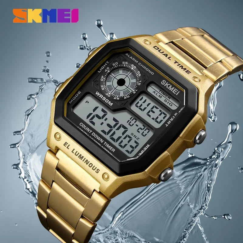 Digital Sports Watch for Men Waterproof Chronograph Stainless Steel