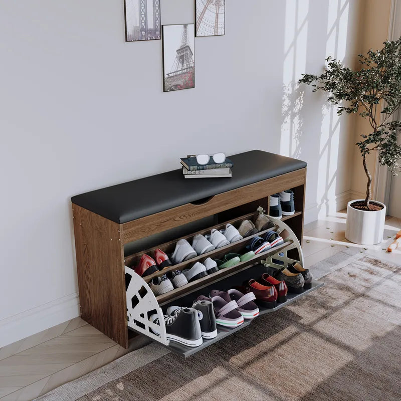 Foldable Shoe Cabinet with Bench - 3-Tier Entryway Shoe Organizer for Small Spaces
