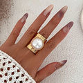 Adjustable Metal Ring for Women & Men with Imitation Pearl Geometric Design