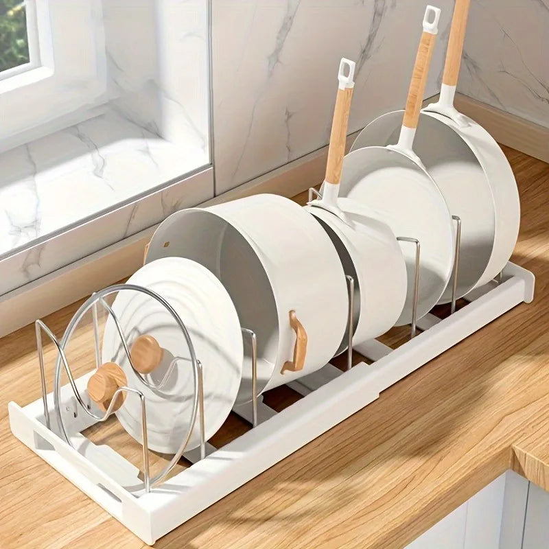 Expandable Kitchen Pot Organizer Rack with Adjustable Divider - Multi-Purpose Storage