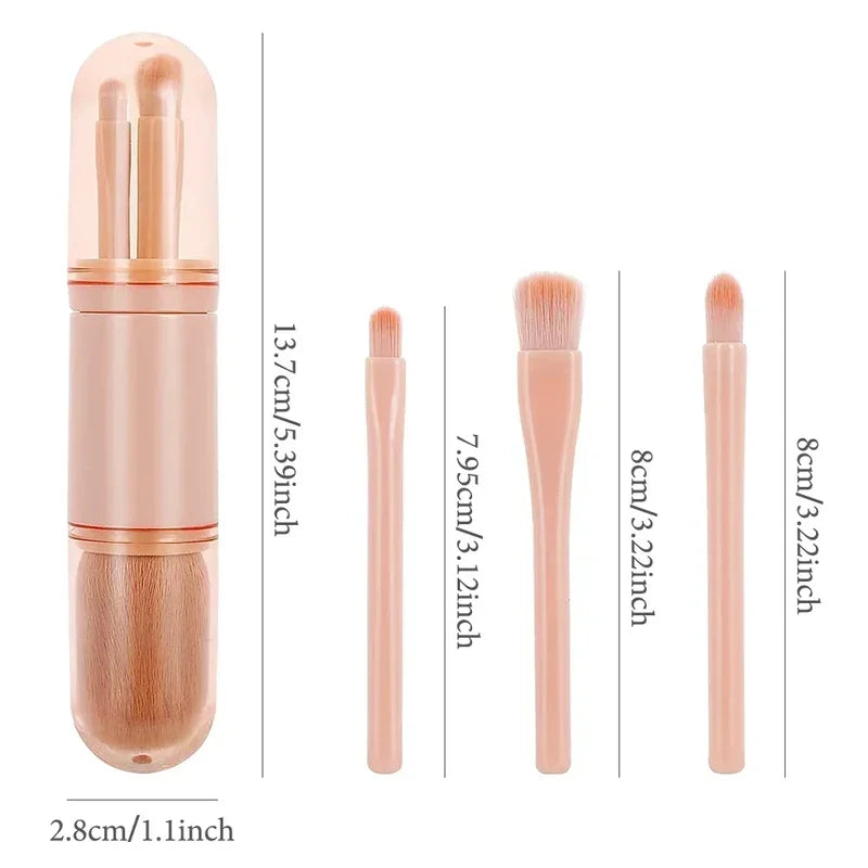 Portable 4-in-1 Travel Makeup Brush Set with Retractable Kabuki and Small Eye Brushes