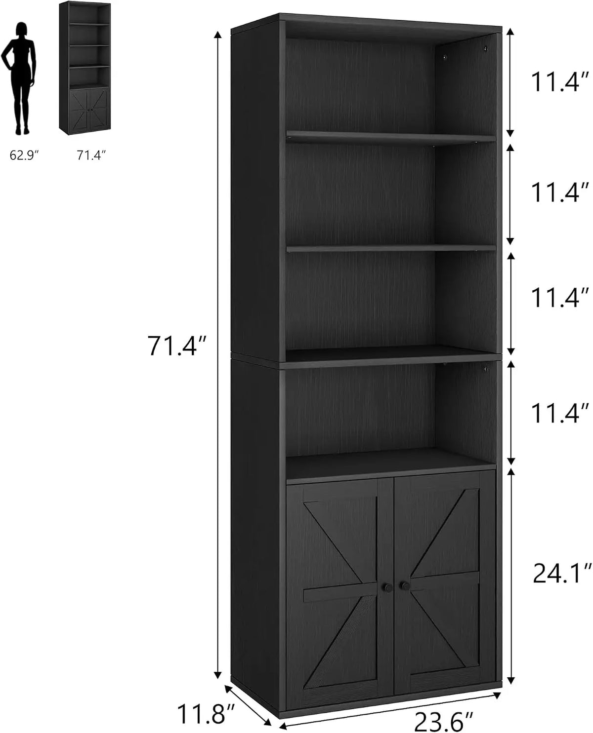 Farmhouse Wooden Display & Storage Cabinet with Barn Doors - 71.4 Inch