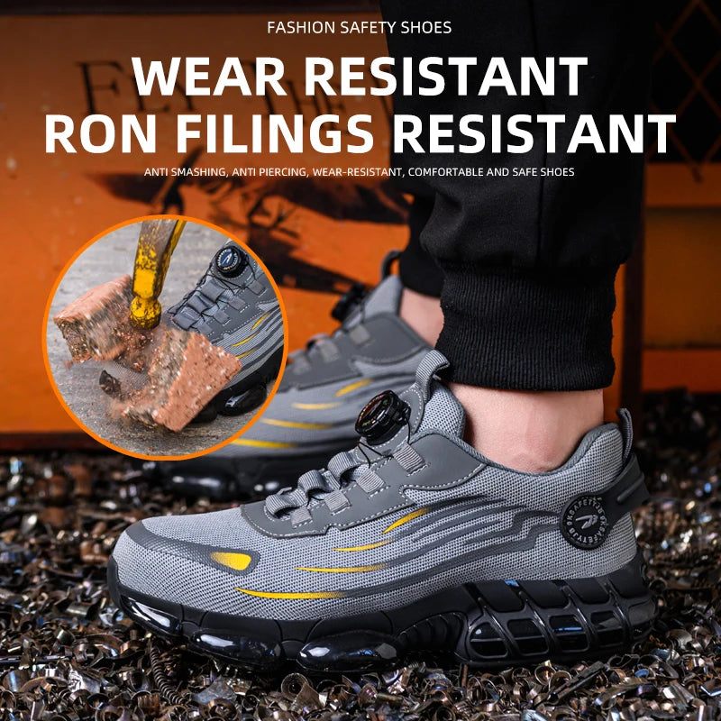 Breathable Lace-Free Work Shoes with Soft Sole Anti-Smash Puncture Protection