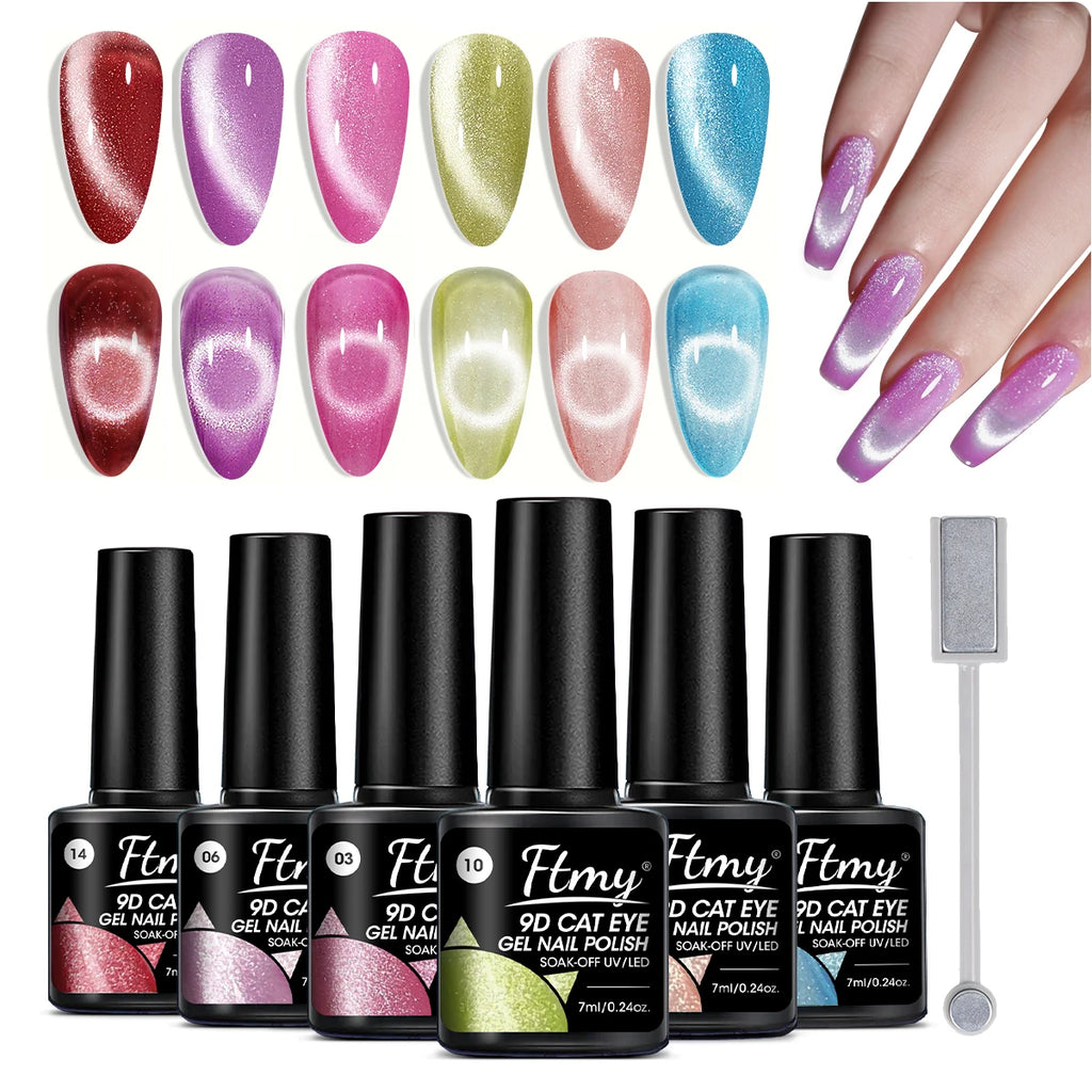 Magnetic Cat's Eye Nail Gel Set - Semi-Permanent UV LED Soak Off Polish