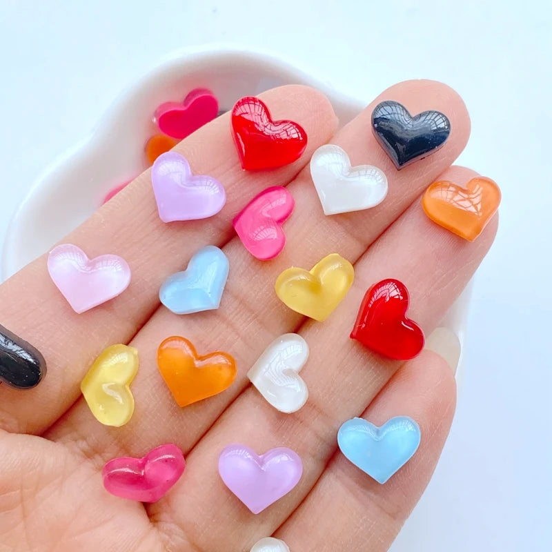 Mini Heart-Shaped Resin Embellishments for Scrapbooking and Jewelry Making - 50 Pieces