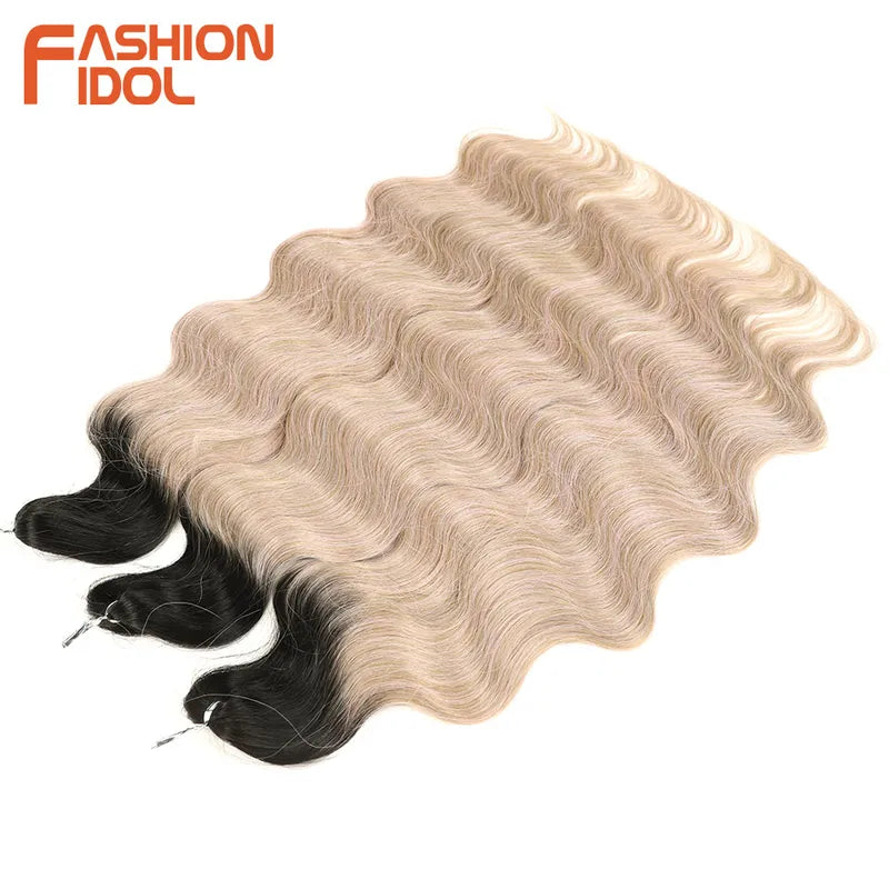 Long Synthetic Body Wave Crochet Hair Extensions - 24 Inch Ombre & Wavy Ponytail
