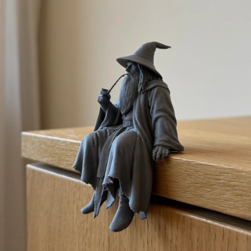 Medieval Fantasy Old Man Miniature Figurine Seated 3D Printed Vintage Wizard Desk Ornament