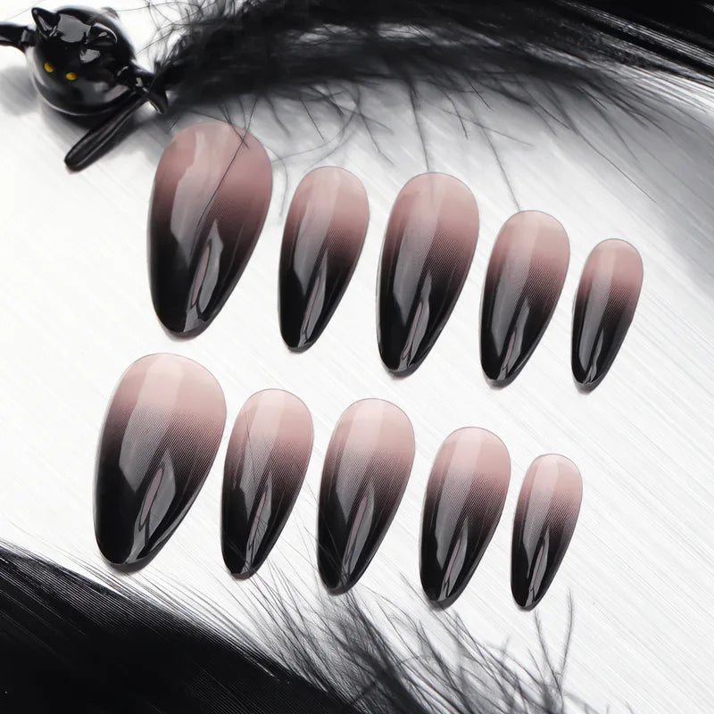 Halloween Fake Nail Set with Ghost Pumpkin Design - Almond Shape Press-On Nails