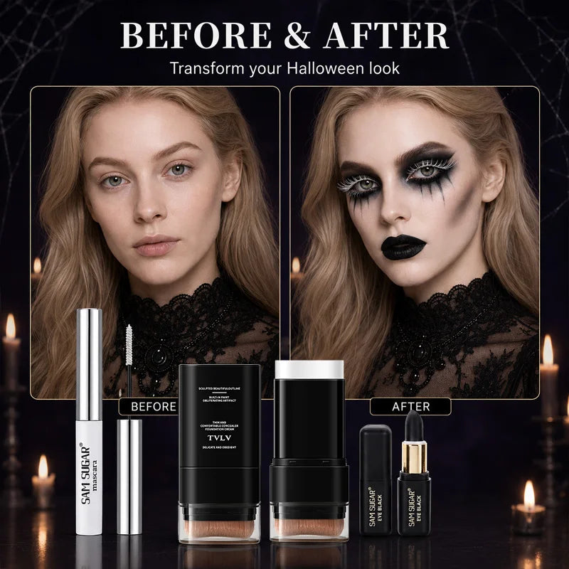 3Pcs Halloween Makeup Kit with Face Paint Mascara & Foundation for Costume Parties