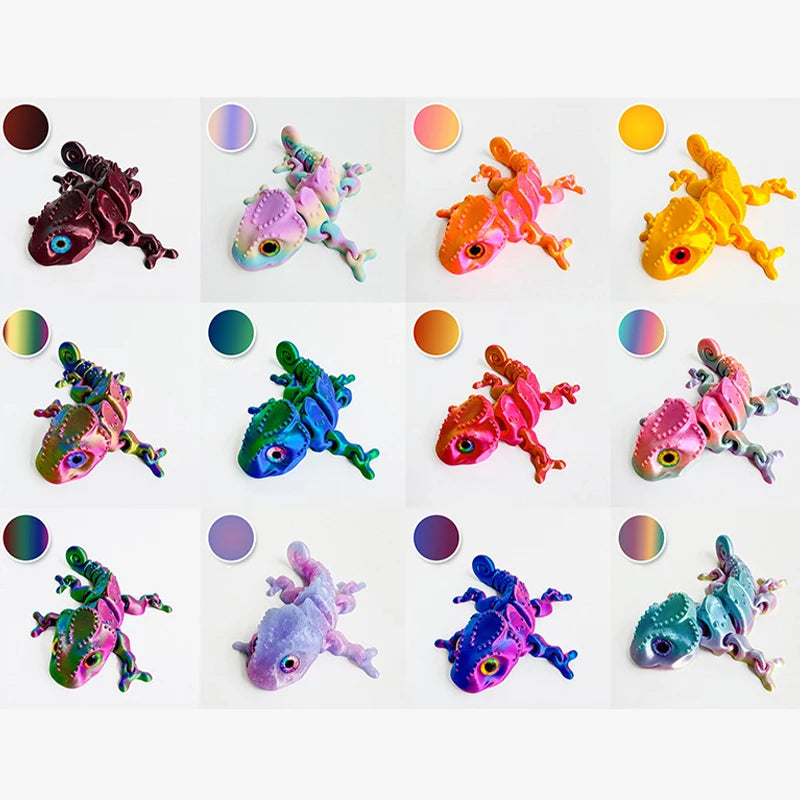 3D Printing Chameleon Figures with Multi-Joint Movable Eyes for Home Decor and Kids Gifts