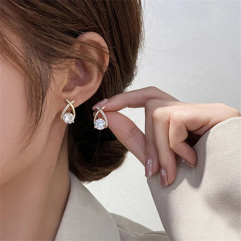 Cross Stud Earrings for Women Korean Style Crystal Jewelry Gift