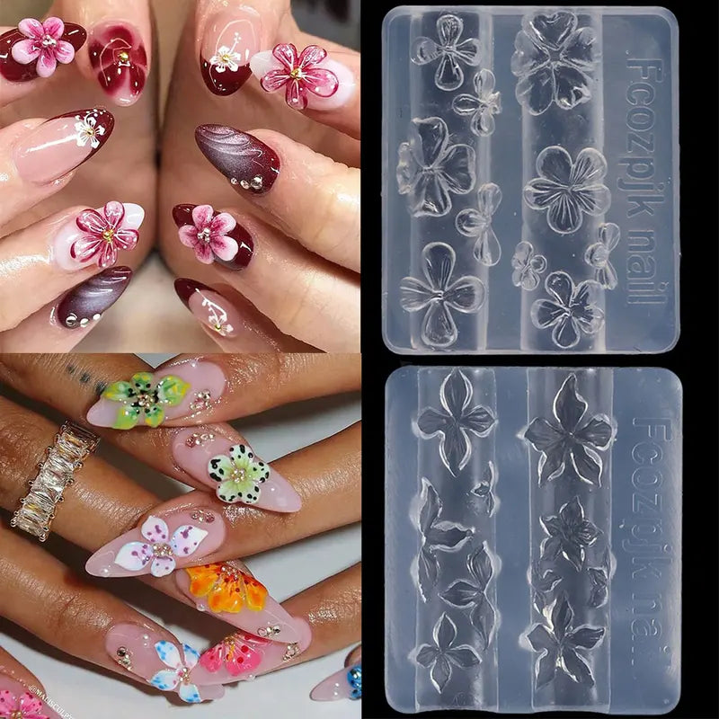 Relief Lily Flower Nail Carving Mold 3D Silicone Templates for Resin Epoxy Art
