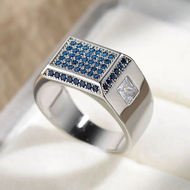 Mens Heart Wide Finger Ring Silver CZ Engagement Wedding Band for Women Men