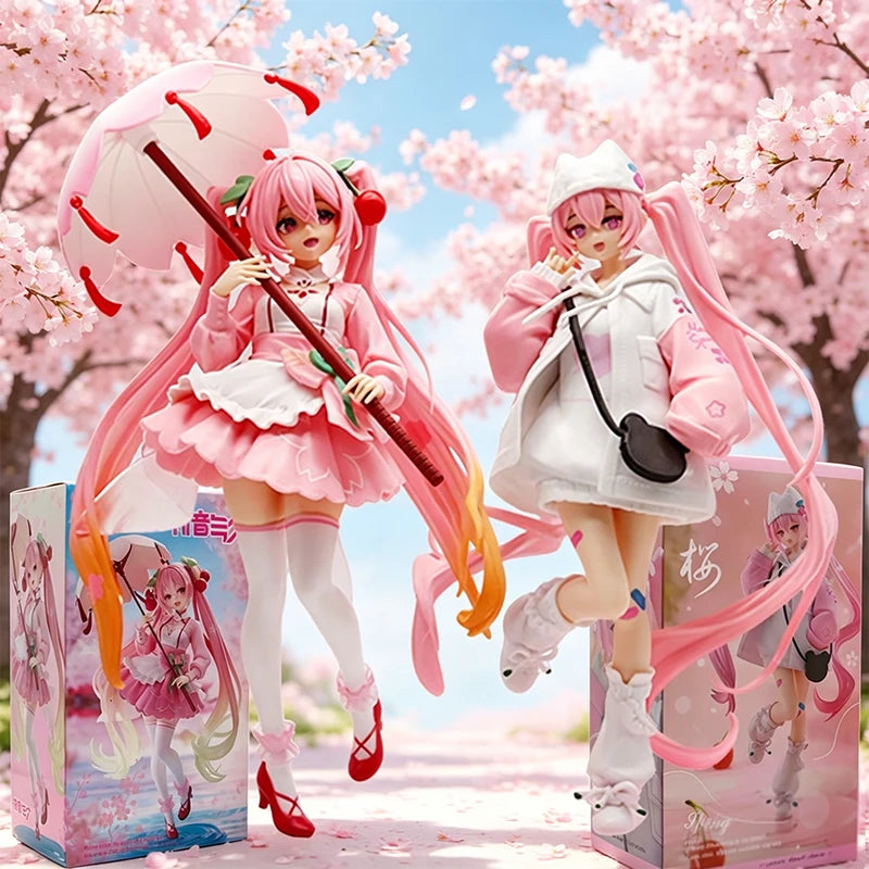 Anime Figure Hatsune Miku Sakura Ver. Desktop Ornament with Hoodie Umbrella - 19-23cm