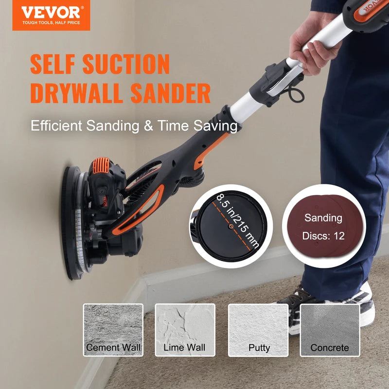 900W Drywall Sander with Dust Collection, Variable Speed & Self-Suction Handle