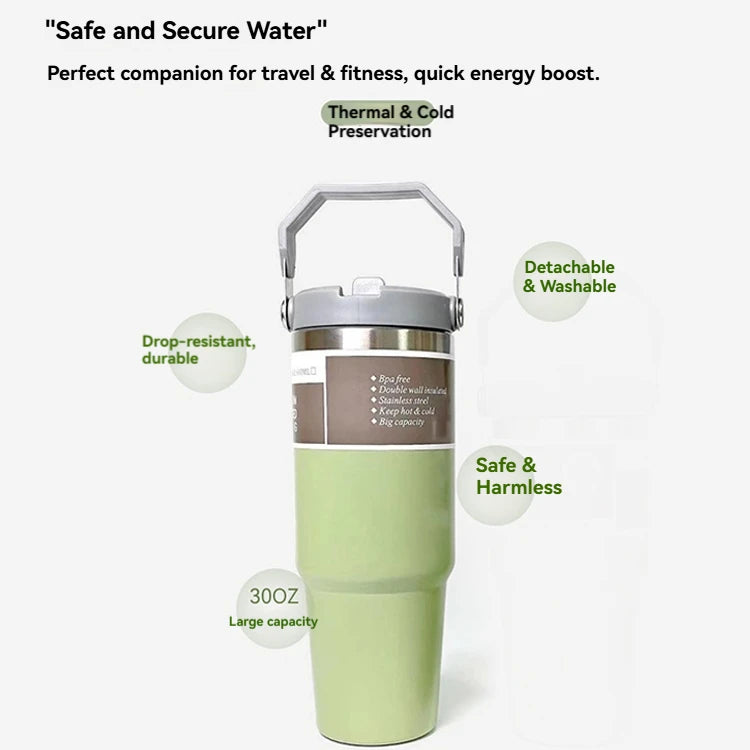 Insulated Stainless Steel Water Bottle with Straw - 600ml/890ml Thermal Mug
