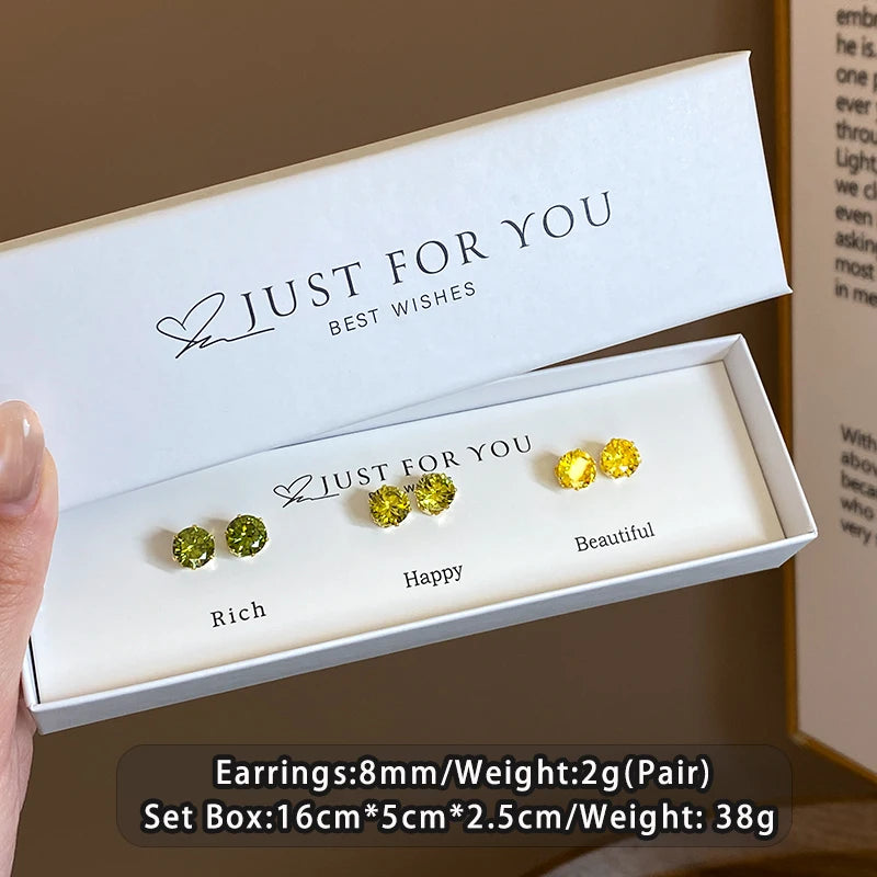 Luxury Zircon Earrings Set with Gift Box for Women - Elegant Jewelry Gift