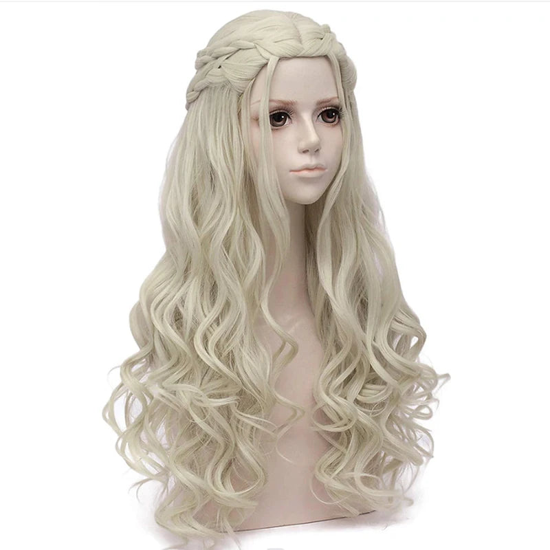 Blonde Cosplay Wig with Long Curly Braided Style for Halloween and Costume Parties