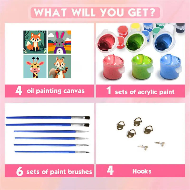 DIY Colorful Animal Paint by Numbers Kit - No Frame, 4 Pieces, Ideal Gift