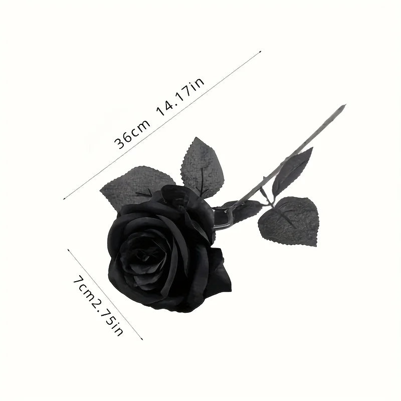 Artificial Black Roses Fake Flowers Long Stem Set for Halloween Wedding Home Decor