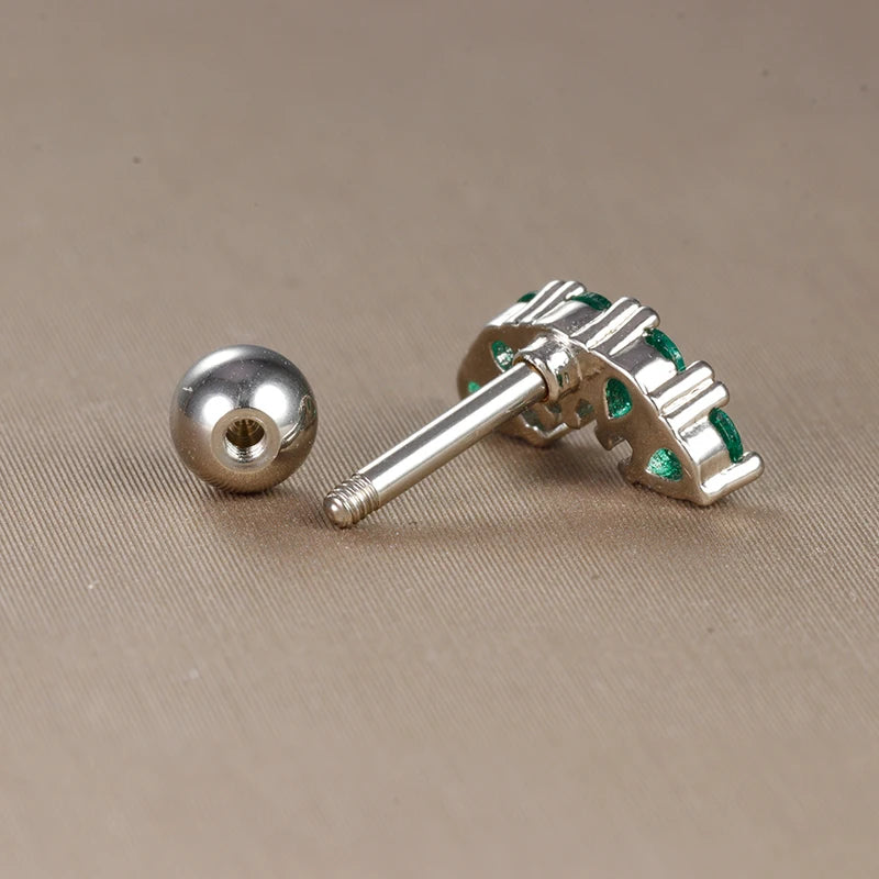 2-Piece Stainless Steel Tiny Stud Earrings for Women with Green Crystal Zirconia - Cartilage Helix Tragus Piercing Jewelry