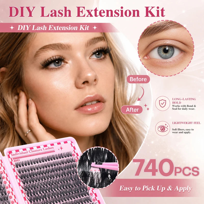 DIY Eyelash Extension Kit with Reusable False Lashes, Glue & Tweezers for Party & Stage Makeup
