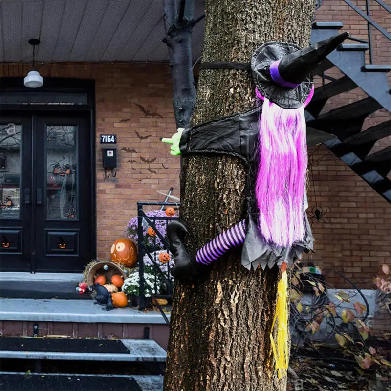Halloween Crashing Witch Into Tree Yard Decoration - Flying Witch Prop for Lawn & Porch