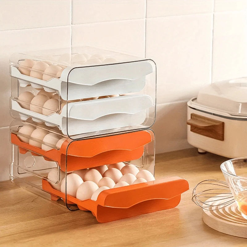 Kitchen Egg Storage Box 2-Layer Refrigerator Egg Organizer with Clear Lid