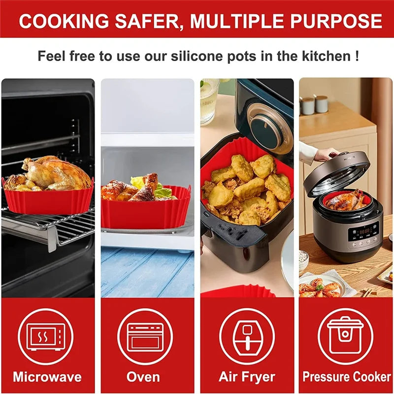 Reusable Silicone Air Fryer Pan Liner Set Non-Stick Baking Tray Accessories