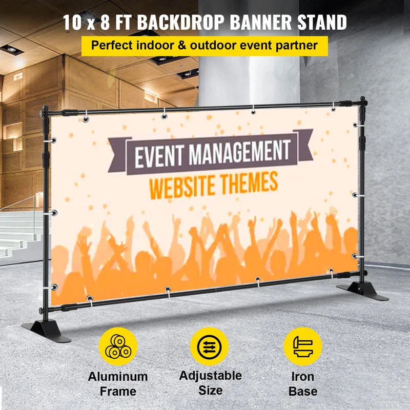 Adjustable Photo Backdrop Stand 10x8FT for Events Weddings Trade Shows