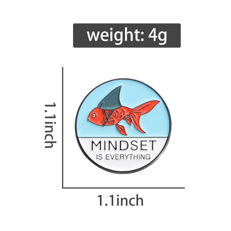 Set of 2 Positive Quote Enamel Pins - Fish & Shark Gold-Tone Brooches for Kids & Friends