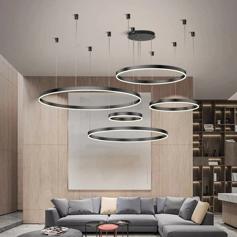 Modern Aluminum Ring Pendant Light - Acrylic LED Chandelier for Living & Dining Rooms