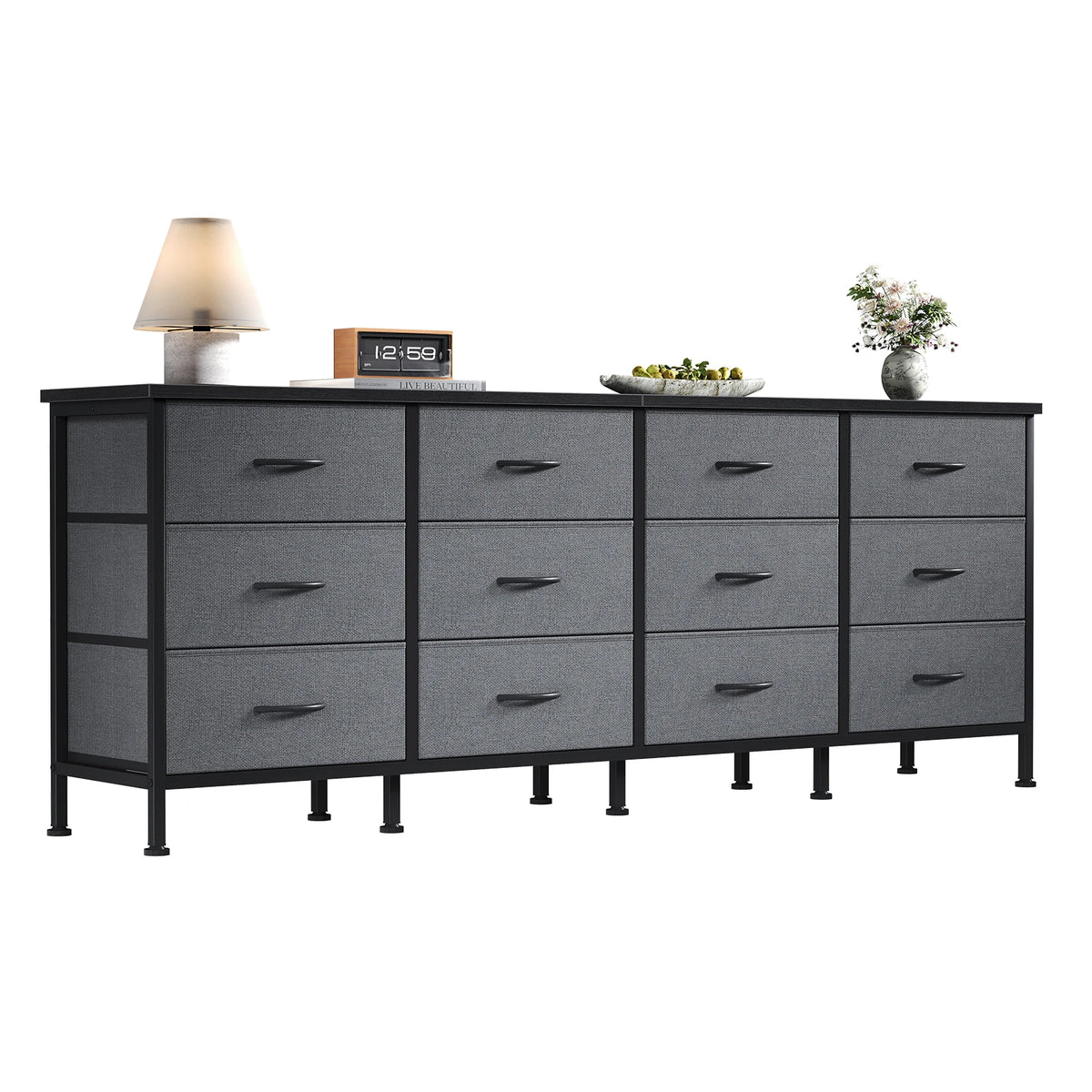 Fabric Cabinet with 12 Drawers for Living Room Bedroom Storage - Large TV Console