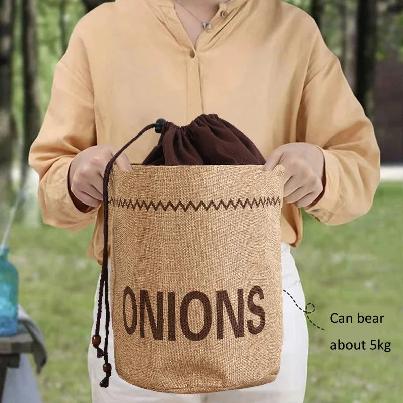Kitchen Storage Bag Set for Garlic, Onions, Potatoes, Vegetables & Bread - Reusable Burlap Drawstring Sack