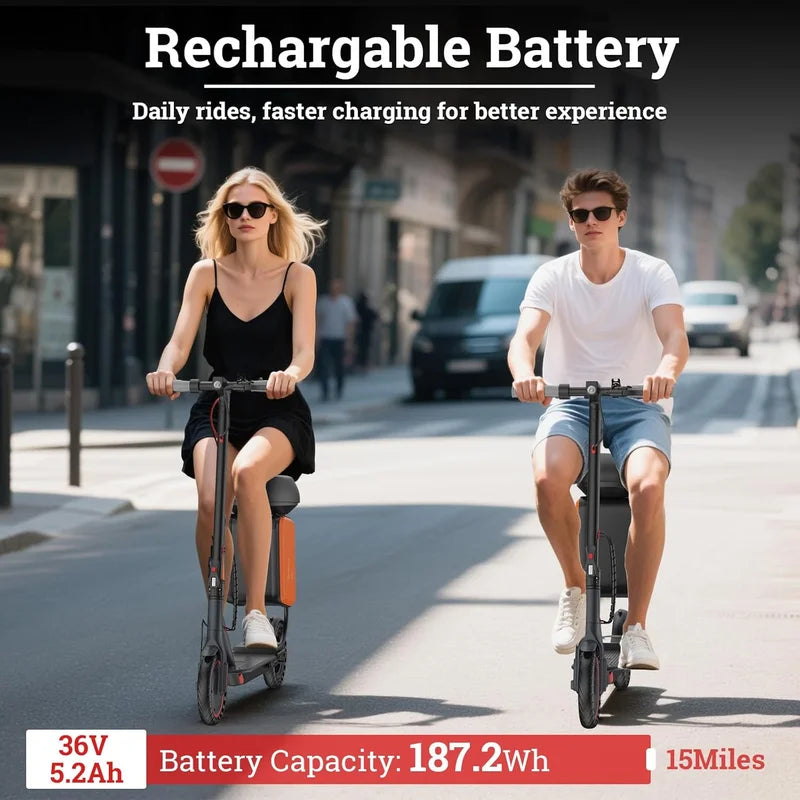 Electric Scooter 8.5'' with Seat & Removable Storage Box 350W Motor 19MPH