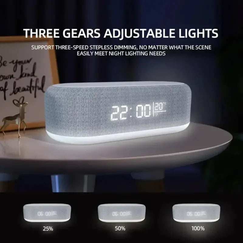 Wireless Charging Alarm Clock with Night Light and Thermometer for Bedside