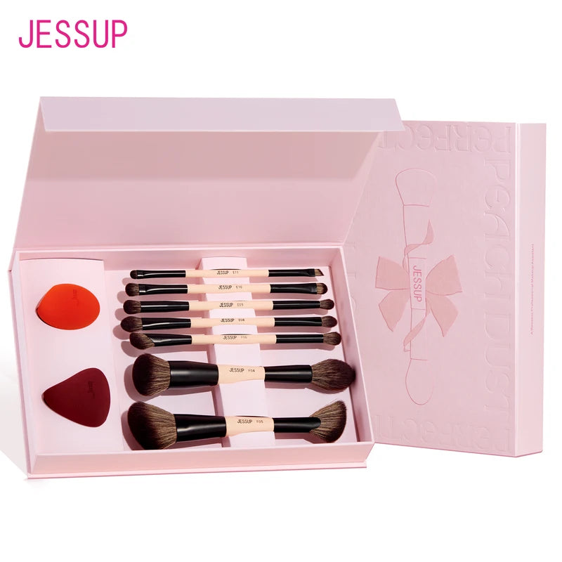 Professional Makeup Brush Set with Sponge - 14pcs Double Sided Face & Eye Brushes, Gift Box