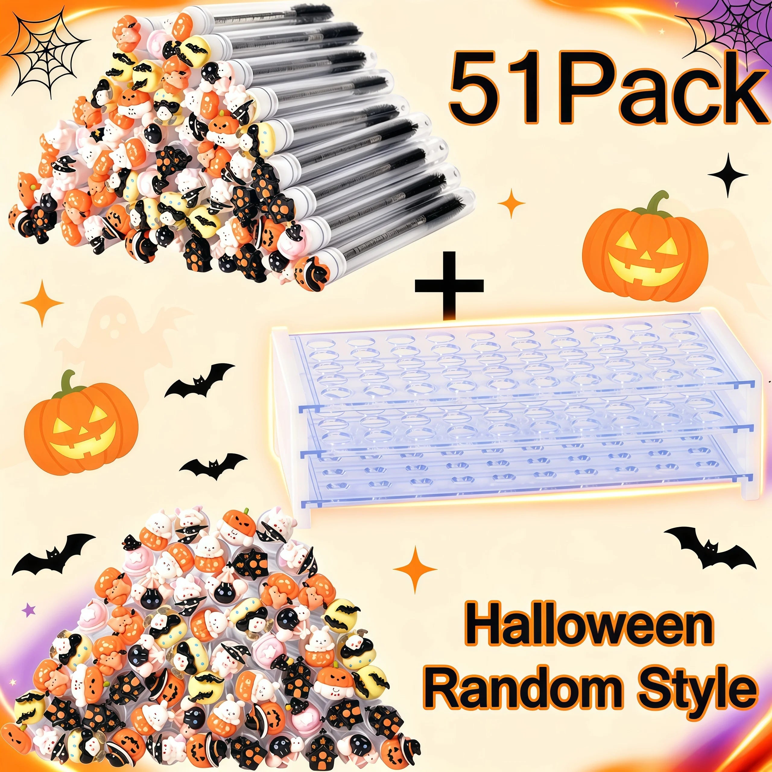 Halloween Eyelash Spoolie Brush Set with Organizer 51 Pieces - Safe & Bulk Makeup Tools