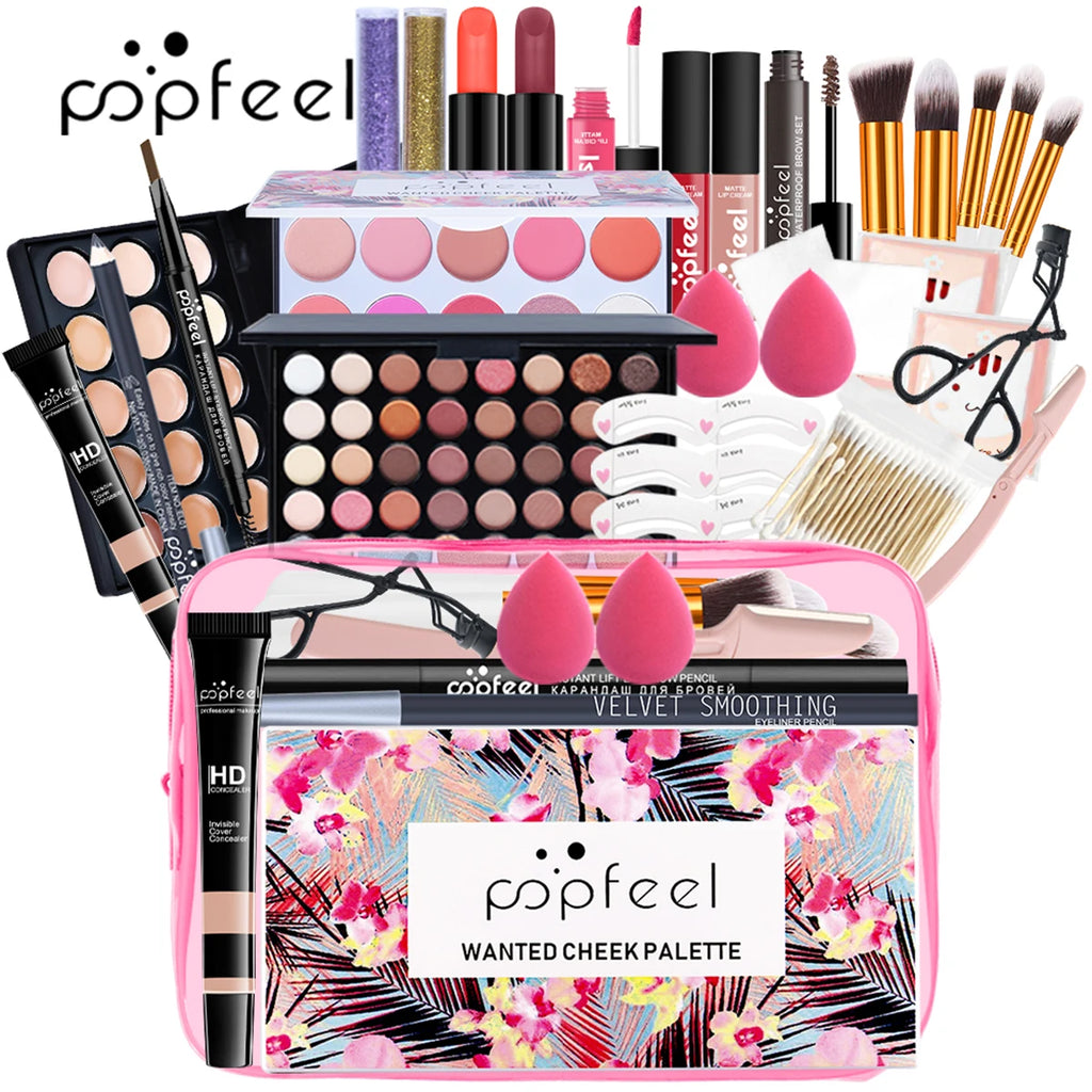All-in-One Makeup Kit with 3 Sets for Full Face Looks - Beginner Friendly, Travel Ready