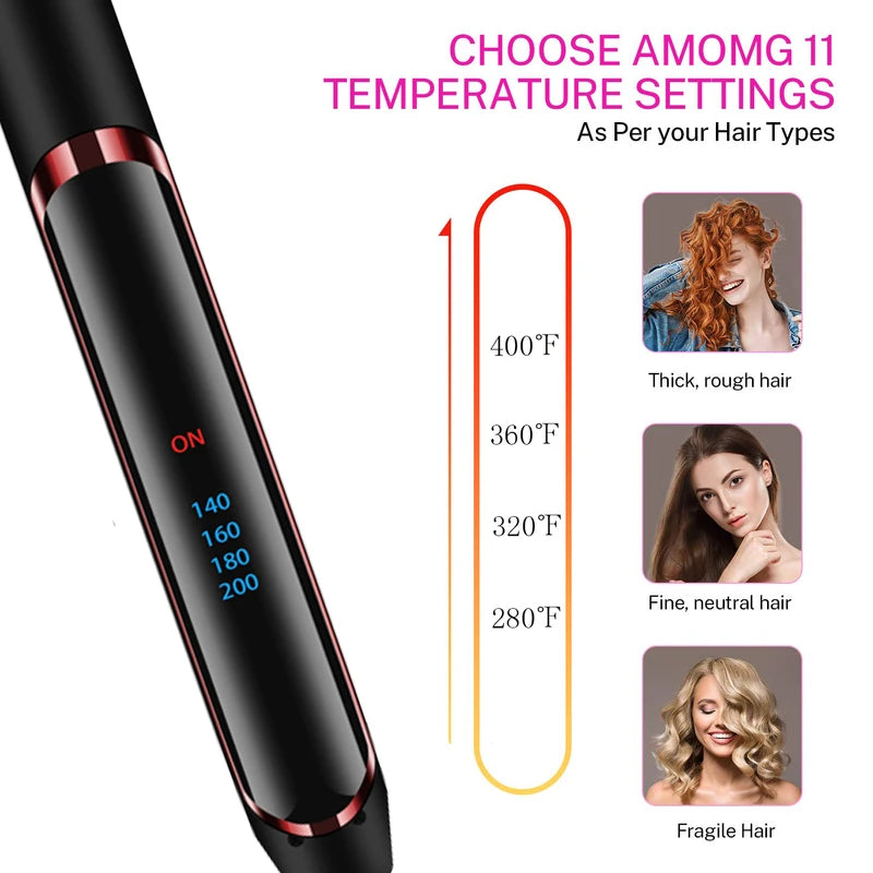 2-in-1 Hair Straightener and Curler Set with Negative Ion Technology - Dual Voltage, Fast Heating for Home & Travel