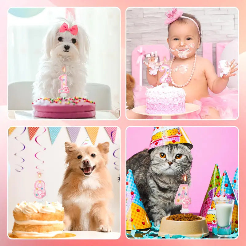 Dog and Cat Birthday Candle Paw Cake Topper for Pet Themed Parties - Multiple Colors