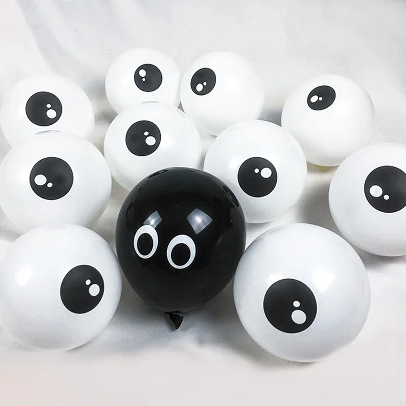Halloween Latex Balloons with Eye Design - 50/30/20/10Pcs White & Black Party Decorations
