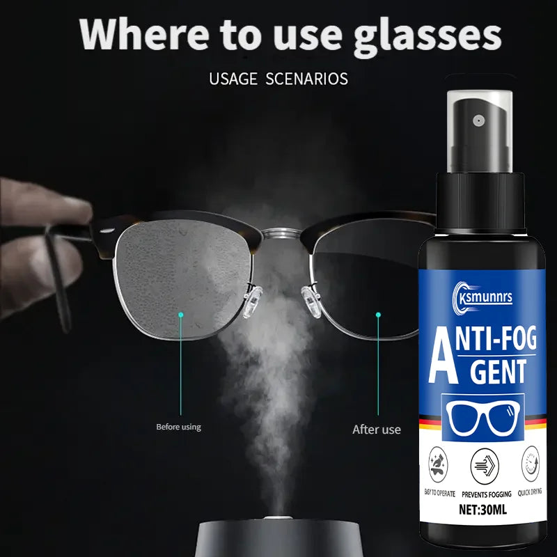 Portable Anti-Fog Spray 30ml for Goggles Glasses Helmets Car Glass Vision Enhancer