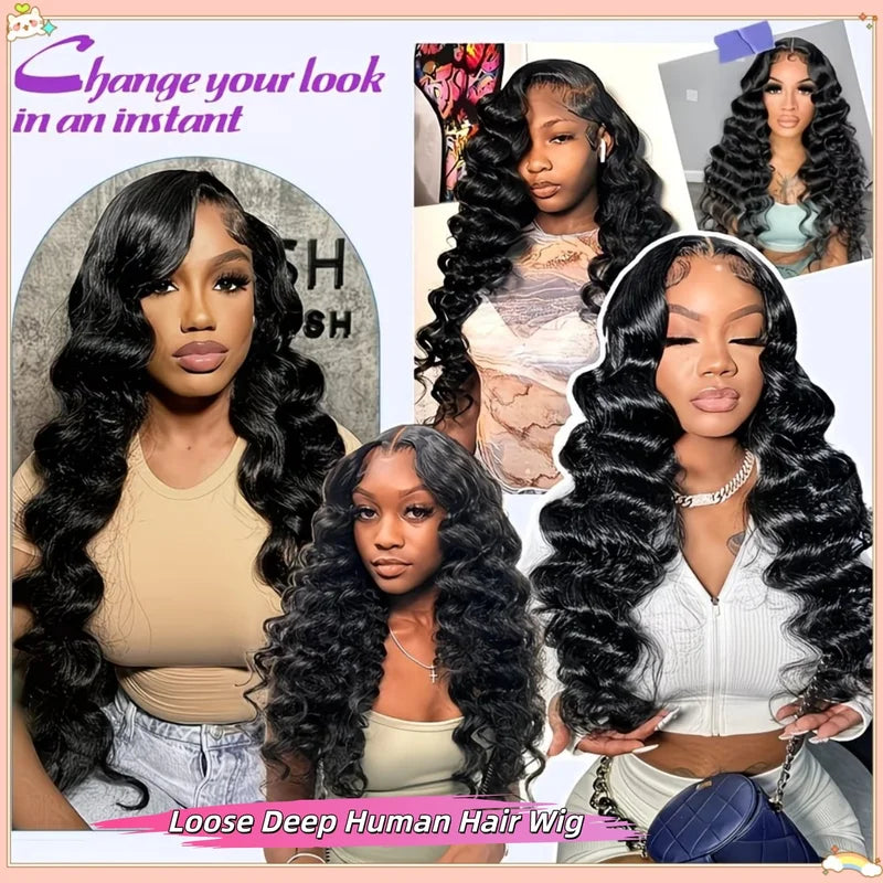 Deep Wave Human Hair Wig 13x6 HD Lace Front Pre-Plucked 200% Density for Women