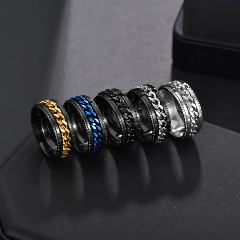 Stainless Steel Rotatable Chain Men & Women Ring with Roman Numerals - High-Quality Punk Jewelry
