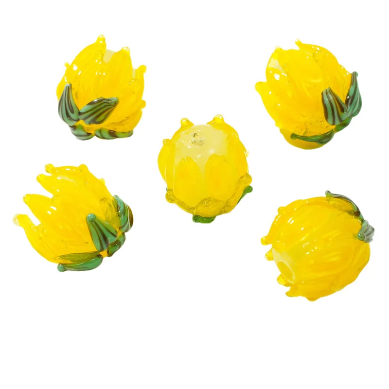 5pcs 15mm Handmade Lampwork Tulip Flower Beads for Jewelry Making - DIY Charm Glass Beads