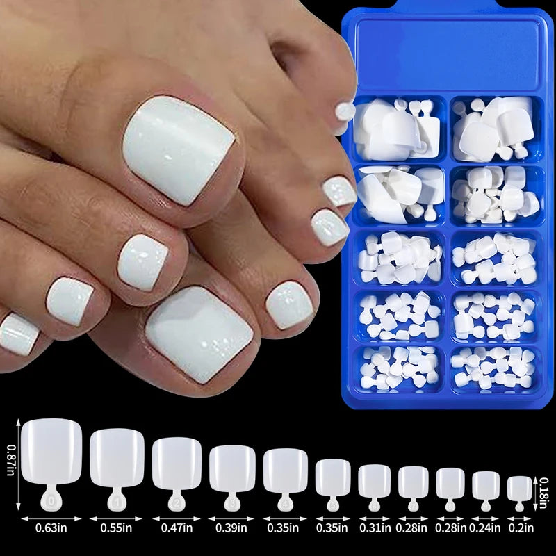 100Pcs Short Square False Toenails - Full Cover Acrylic Tips for Summer Wear - Clear, Beige, White, Frosted