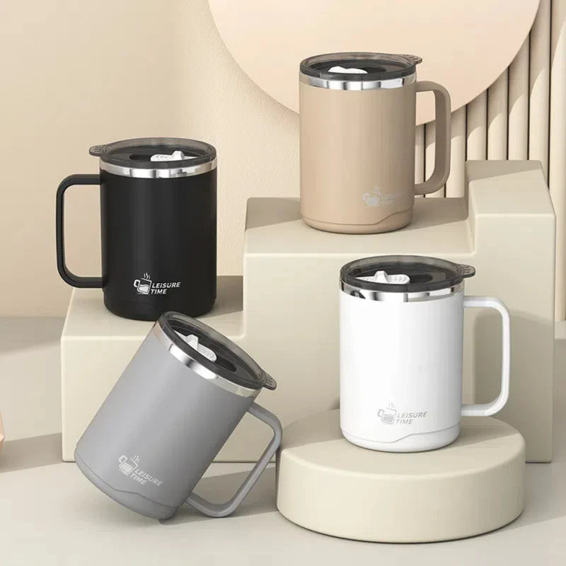 500ml Double-Layer Insulated Stainless Steel Coffee Mug with Handle - Portable Drinkware